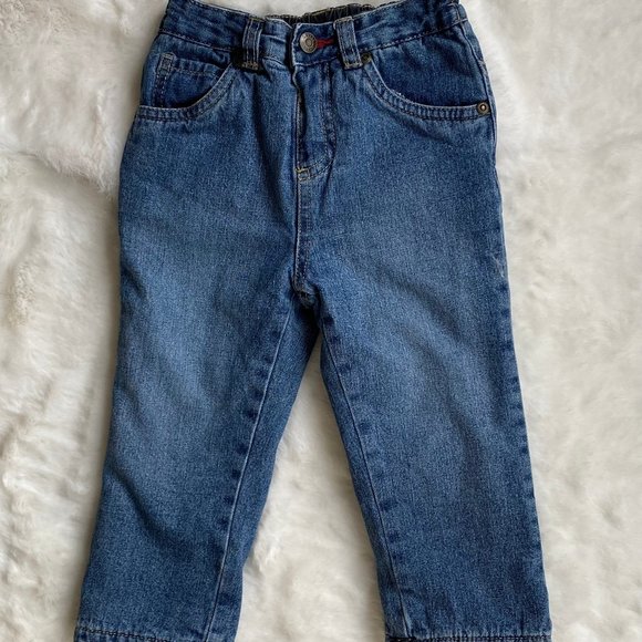 George Pull-On Blue Denim Jeans with Red Warm Fleece Lining Size 12-18 Months - Picture 2 of 7